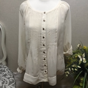 Grace Elements White Pleated‎ Blouse M